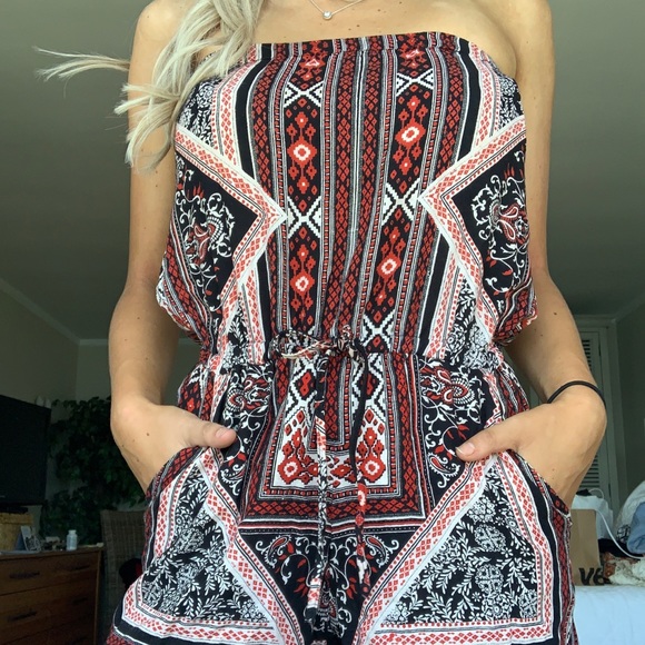 Angie Boho Tribal Print Strapless Romper - Picture 4 of 8